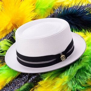 MONTIQUE MEN'S WHITE PORK PIE HAT WITH 1 3/4" BRIM. H92
